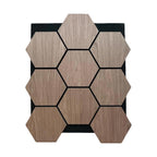 Hexagonal wooden tiles on a white background