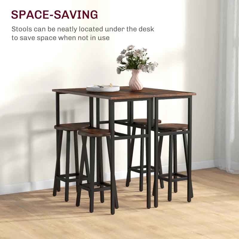 High table with stools in a room setting, emphasizing space-saving feature.
