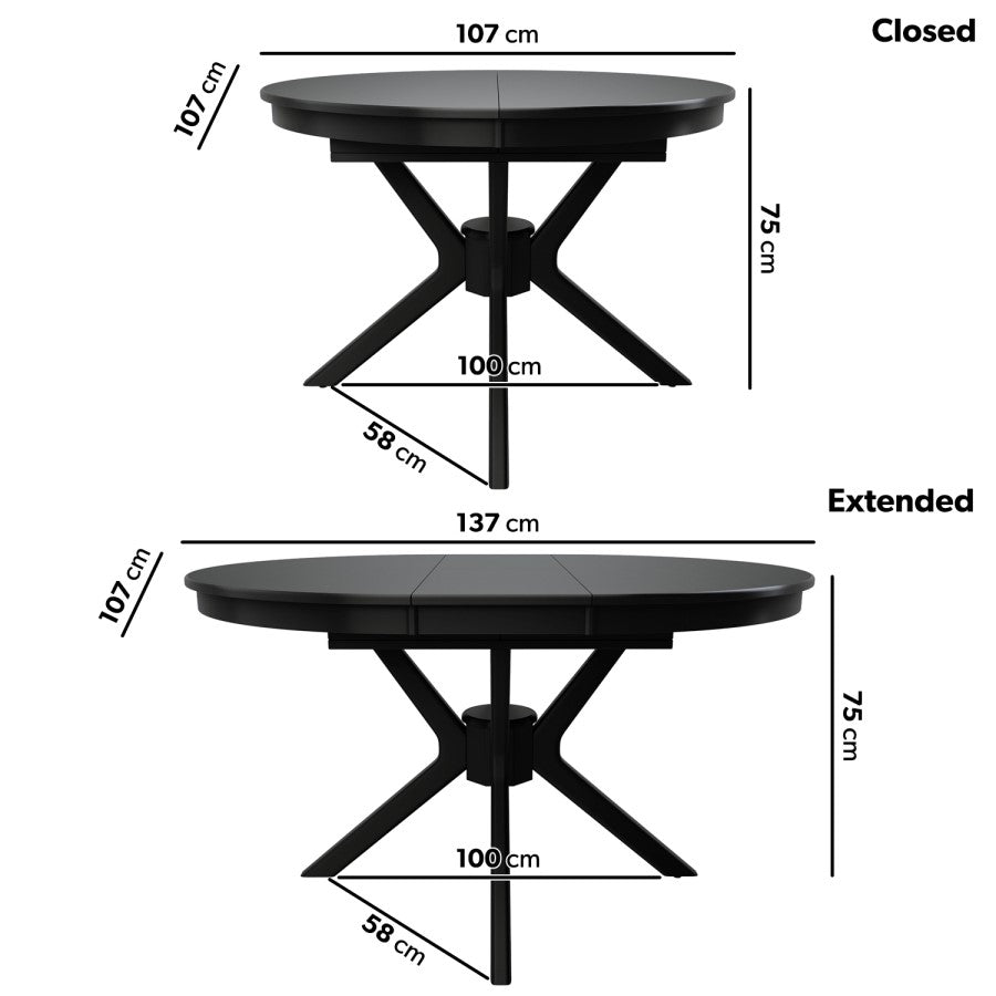 Large Black Wooden Extendable Dining Table Round to Oval Seats 4–6 Modern Dining Furniture UK