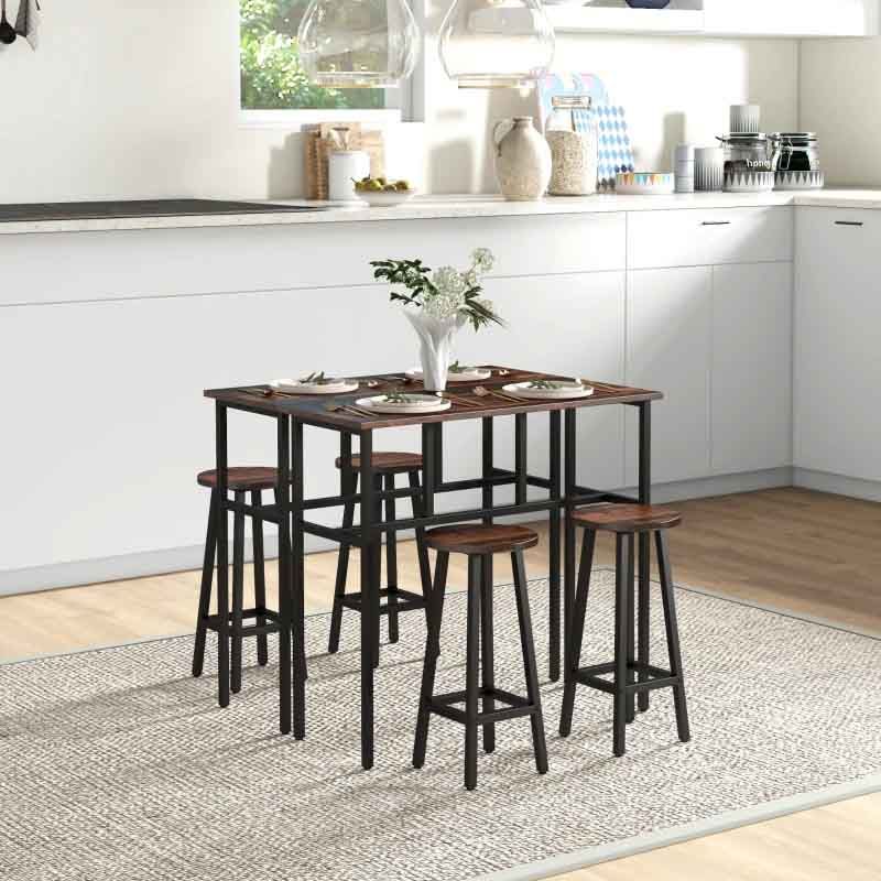 Kitchen dining set with a table and four stools in a modern kitchen.