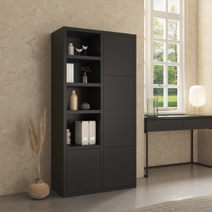 Tall Black Wooden Office Cupboard Modern Storage Cabinet for Home & Workplace UK