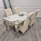 Louis Marble Dining Table – Modern Rectangular & Round Dining Room Table with Stainless Steel Base – Luxury Marble Top Dining Table for 4–6 People