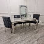 Louis Marble Dining Table – Modern Rectangular & Round Dining Room Table with Stainless Steel Base – Luxury Marble Top Dining Table for 4–6 People