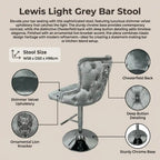 Lewis Light Grey Bar Stool with features highlighted on a beige background