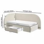Measurement chart of a bed with dimensions labeled