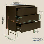 Measurement chart of a dark brown dresser with dimensions labeled
