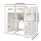 Measurement chart of a white loft bed with dimensions labeled