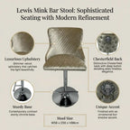 Lewis Mink Bar Stool with features highlighted on a beige background