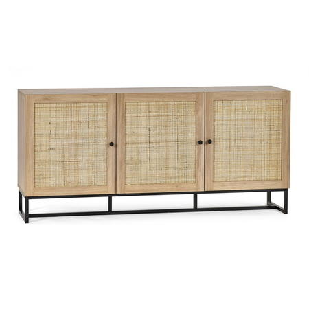 Large Oak Sideboard with Rattan Doors Modern Storage Cabinet for Stylish UK Homes