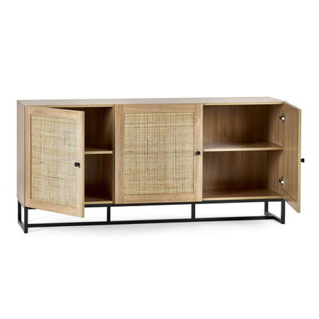 Large Oak Sideboard with Rattan Doors Modern Storage Cabinet for Stylish UK Homes