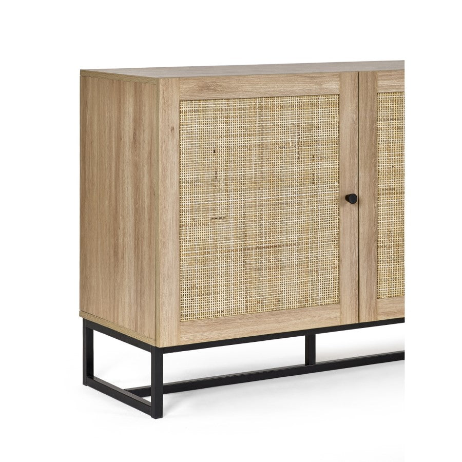 Large Oak Sideboard with Rattan Doors Modern Storage Cabinet for Stylish UK Homes