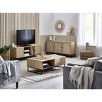 Large Oak Sideboard with Rattan Doors Modern Storage Cabinet for Stylish UK Homes