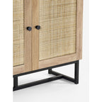 Tall Oak Bookcase with Rattan Doors3 Shelf Wooden Storage Cabinet for Modern UK Homes