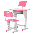 Pink and white adjustable student desk with chair on a white background