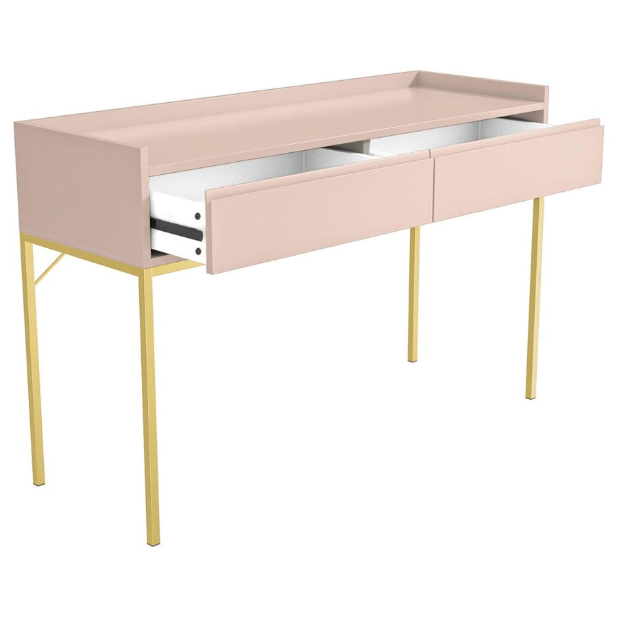 Pink desk with gold legs on a white background