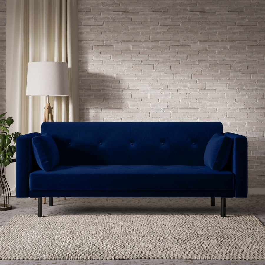Navy Velvet Click Clack Sofa Bed 3 Seater Convertible Sleeper Sofa UK