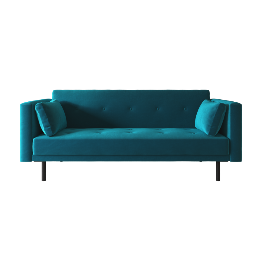 Teal Velvet Click Clack Sofa Bed – Modern 3 Seater Convertible Sofa for Living Room or Guest Room