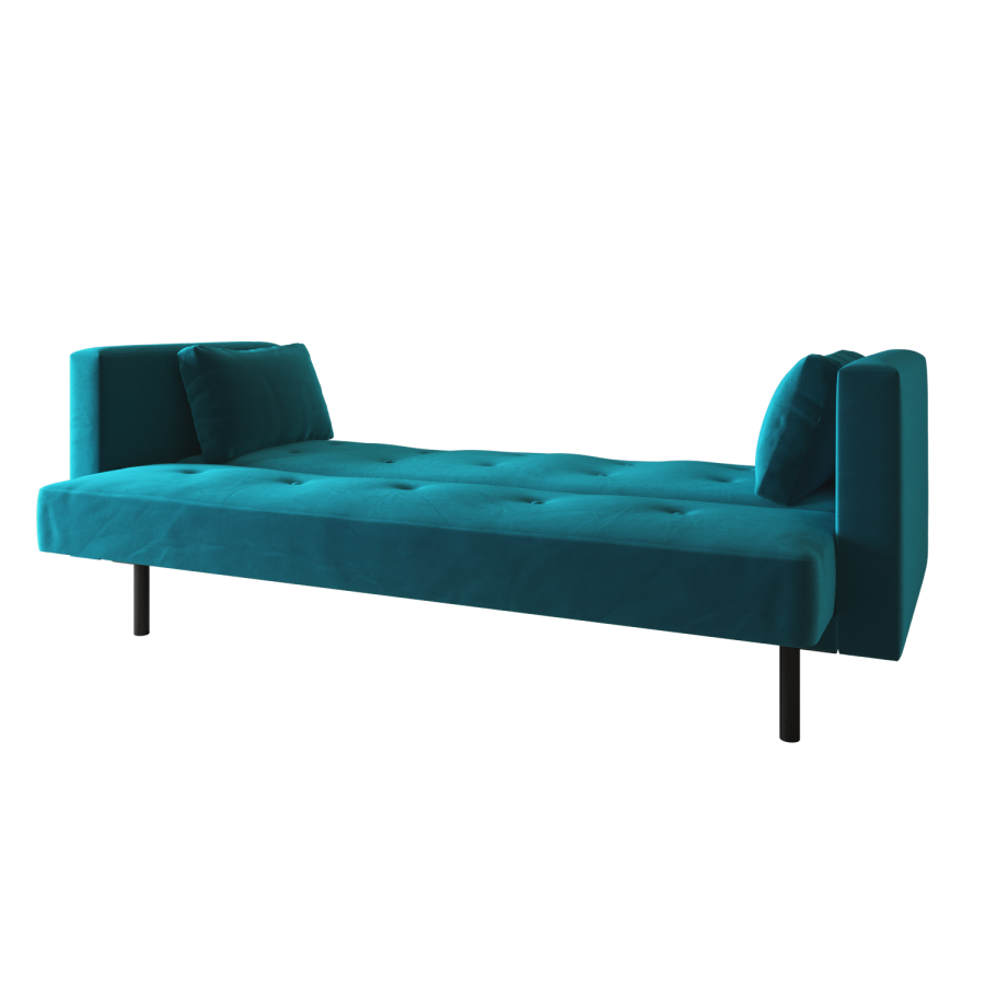 Teal Velvet Click Clack Sofa Bed – Modern 3 Seater Convertible Sofa for Living Room or Guest Room