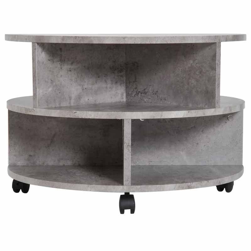 Round concrete shelf with wheels on a white background
