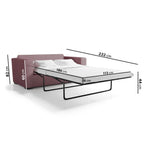 Sofa bed with dimensions labeled on a white background