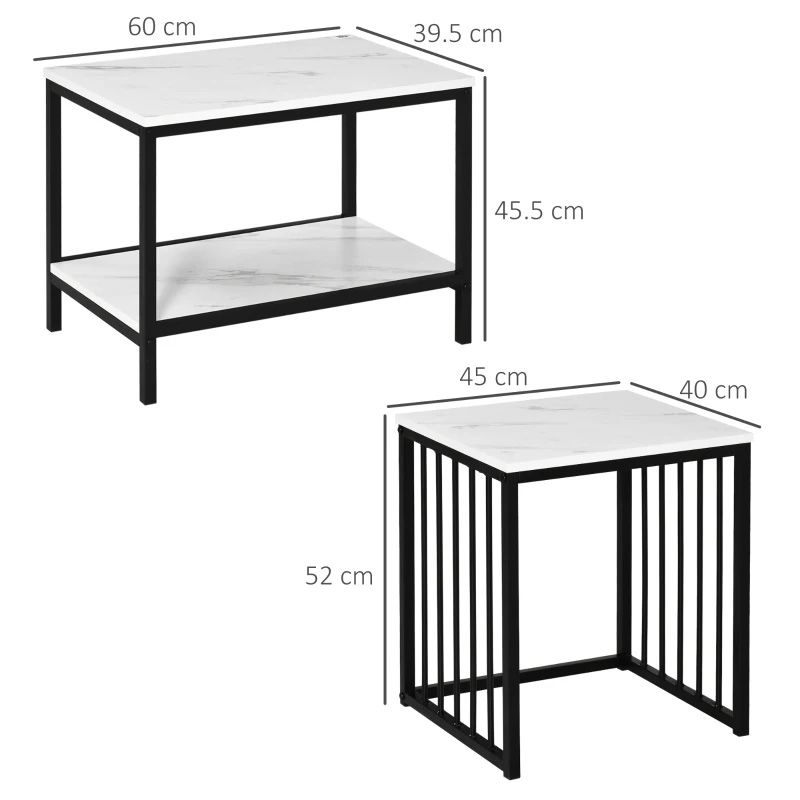 Two small tables with dimensions labeled on a white background