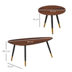 Two wooden side tables with dimensions labeled on a white background
