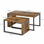Two wooden tables with dimensions labeled on a white background