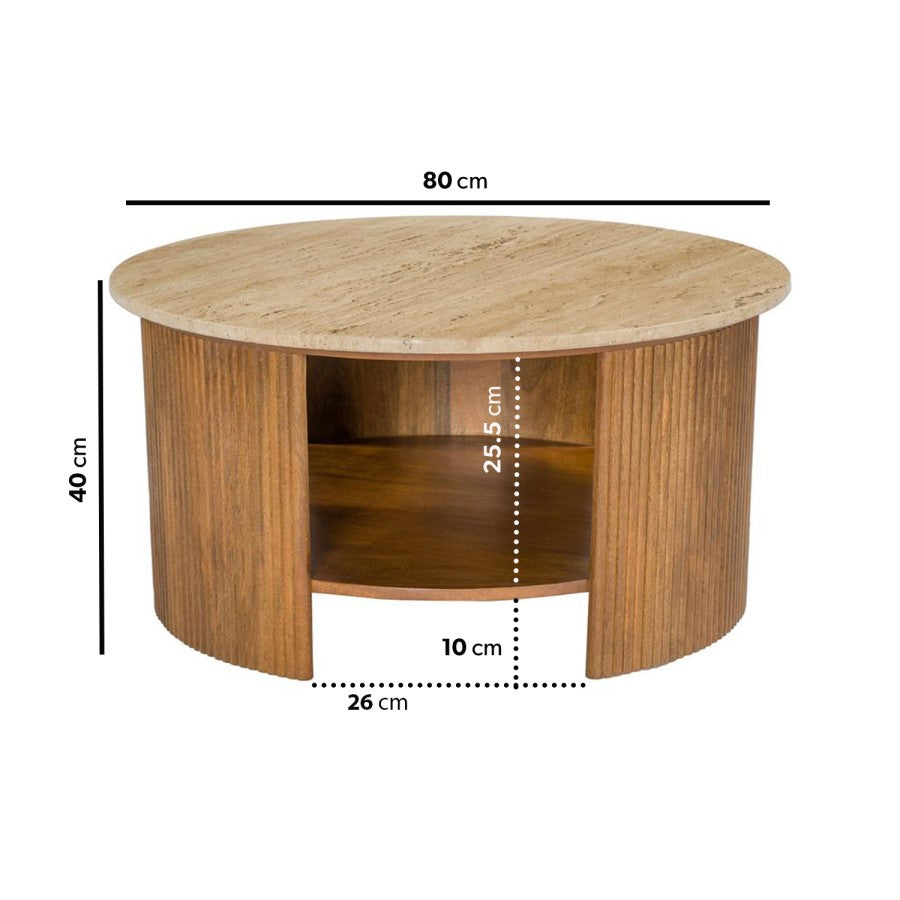Large Round Mango Wood Coffee Table with Storage Modern Living Room Furniture UK