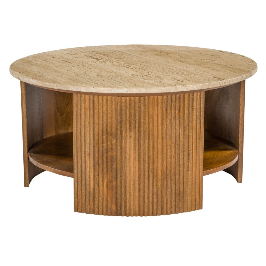 Large Round Mango Wood Coffee Table with Storage Modern Living Room Furniture UK