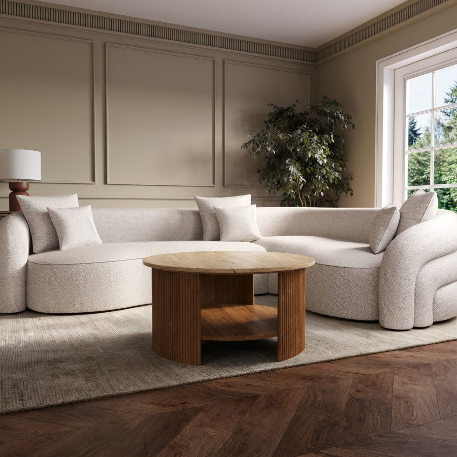 Large Round Mango Wood Coffee Table with Storage Modern Living Room Furniture UK