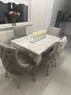 Louis Marble Dining Table – Modern Rectangular & Round Dining Room Table with Stainless Steel Base – Luxury Marble Top Dining Table for 4–6 People