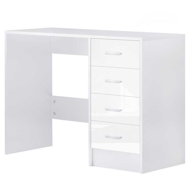 White computer desk with drawers on a white background