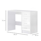 White desk with dimensions labeled on a white background