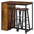 Wooden bar table with two stools on a white background