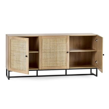 Wooden cabinet with rattan doors on a white background