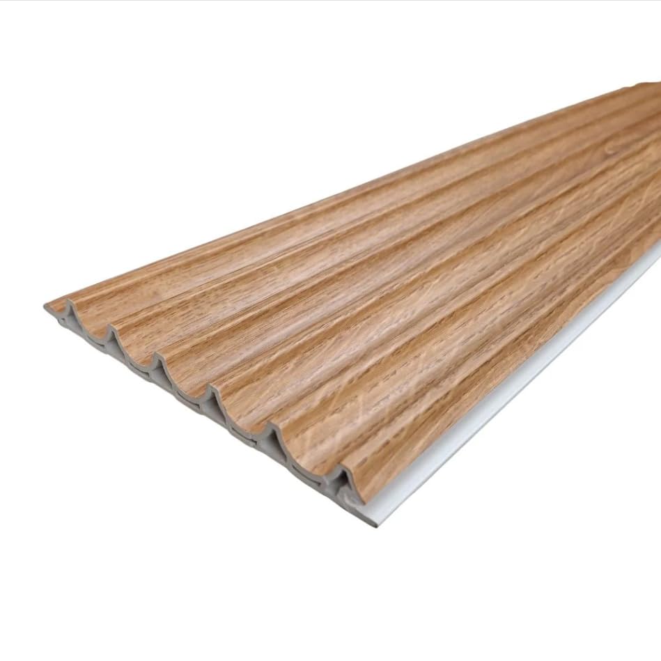 Wooden strip with a metallic edge on a white background