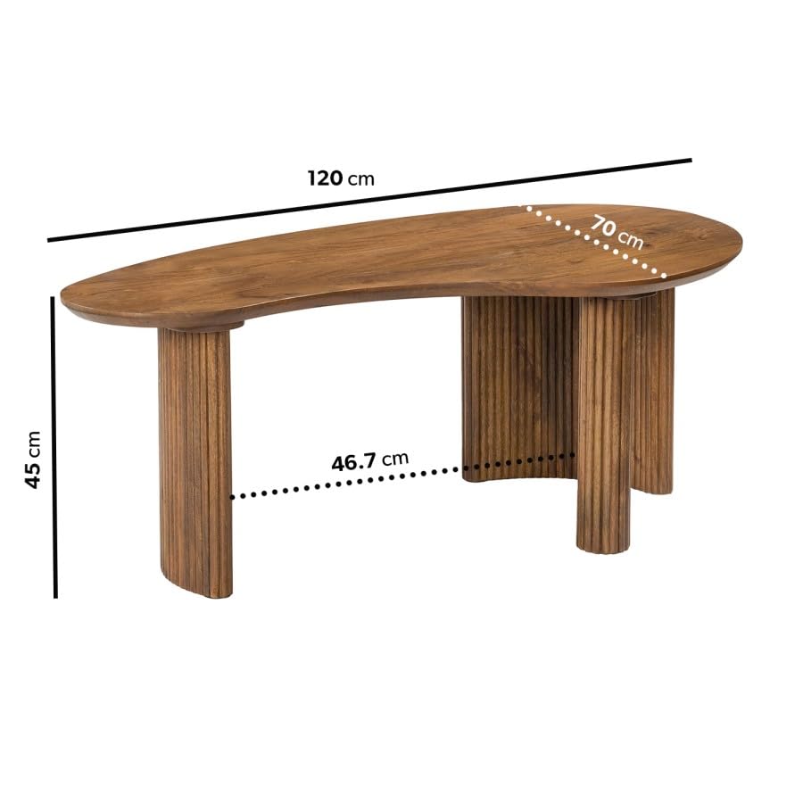 Wooden table with dimensions labeled on a white background