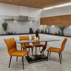1.6m Dining Table and Chairs Set for 4 – Chrome Sintered Stone Table with 4 Flora Ruched Dining Chairs in Grey or Tan