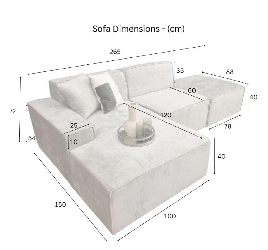 Modular Corner Sofa – Dark Grey Sectional Chaise with Stool 3-Seater Modular Sofa for Living Room or Small Spaces