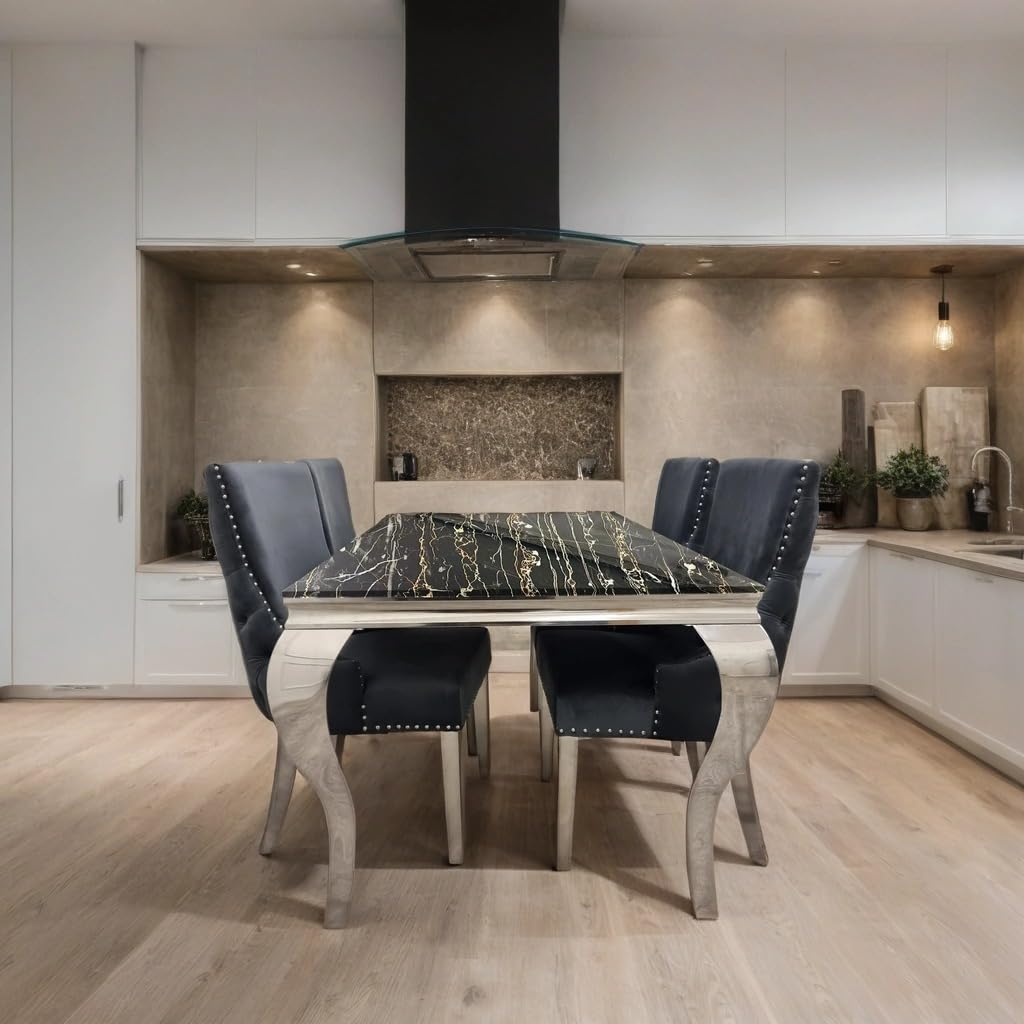 Louis Marble Dining Table – Modern Rectangular & Round Dining Room Table with Stainless Steel Base – Luxury Marble Top Dining Table for 4–6 People