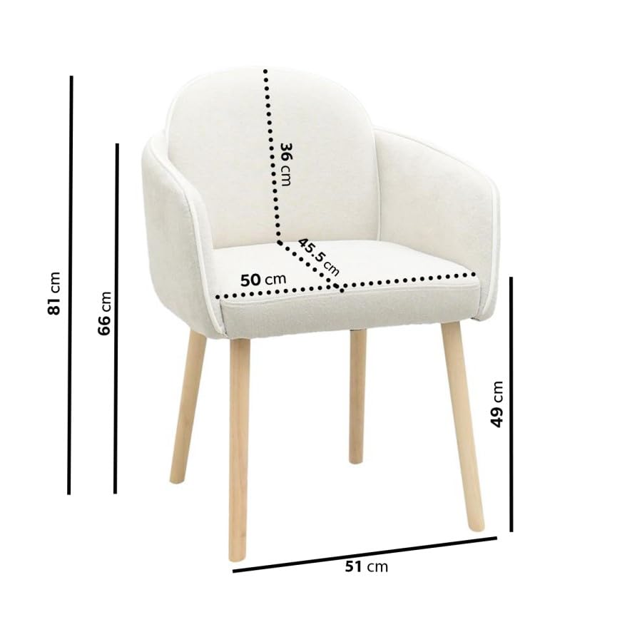 Beige Boucle Dining Chair Set of 2 – Armrest Dining Chairs – Upholstered Accent Chair – Modern Wooden Leg Dining Room Chairs