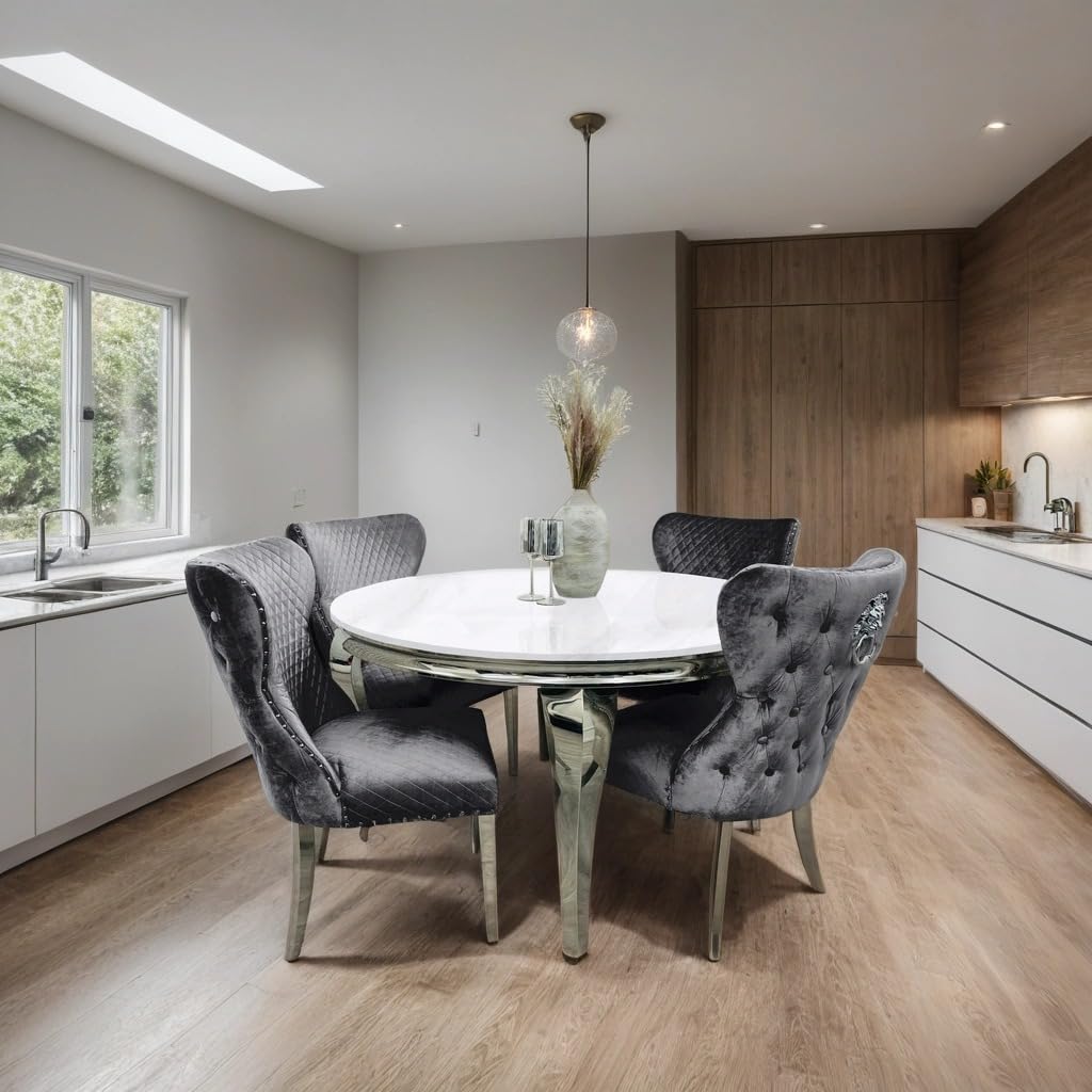 Louis Marble Dining Table – Modern Rectangular & Round Dining Room Table with Stainless Steel Base – Luxury Marble Top Dining Table for 4–6 People