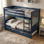 Navy Wooden Bunk Bed with Trundle & Grey Panels – Luca (Detachable Design)