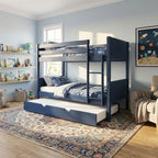 Navy Wooden Bunk Bed with Trundle & Grey Panels – Luca (Detachable Design)