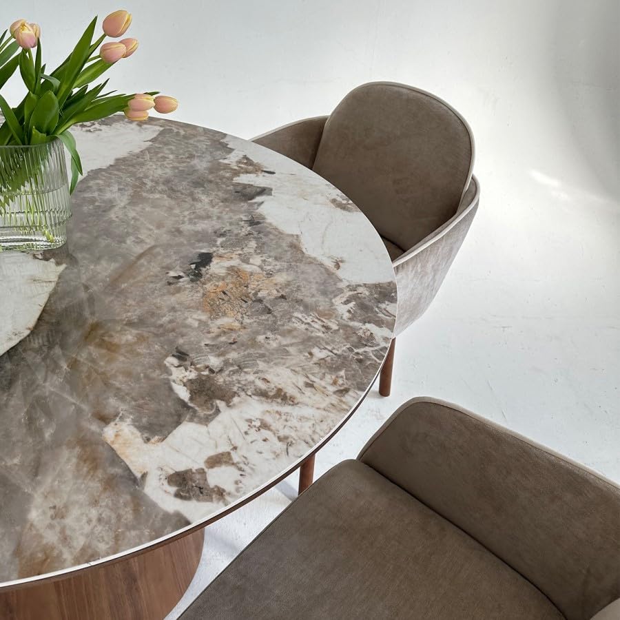 Beige Boucle Dining Chair Set of 2 – Armrest Dining Chairs – Upholstered Accent Chair – Modern Wooden Leg Dining Room Chairs