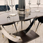 1.6m Dining Table and Chairs Set 4 – Black Sintered Stone Table with 4 Velvet Chairs – Chrome Dining Room Table Set