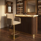 Olive Green Velvet Swivel Bar Stool – Adjustable Breakfast Bar Chair with Gold Base