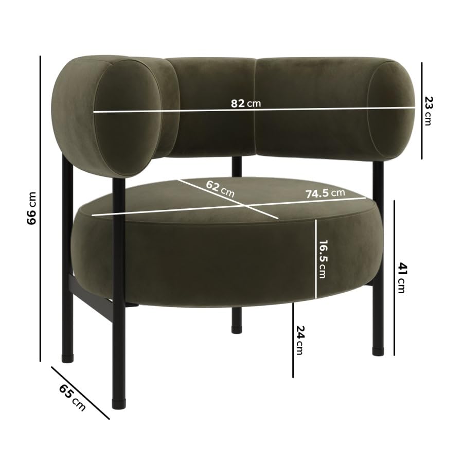 Romy Velvet Curved Armchair with Metal Legs – Recycled Velvet Lounge Accent Chair – Modern Upholstered Tub Chair – Living Room Seating