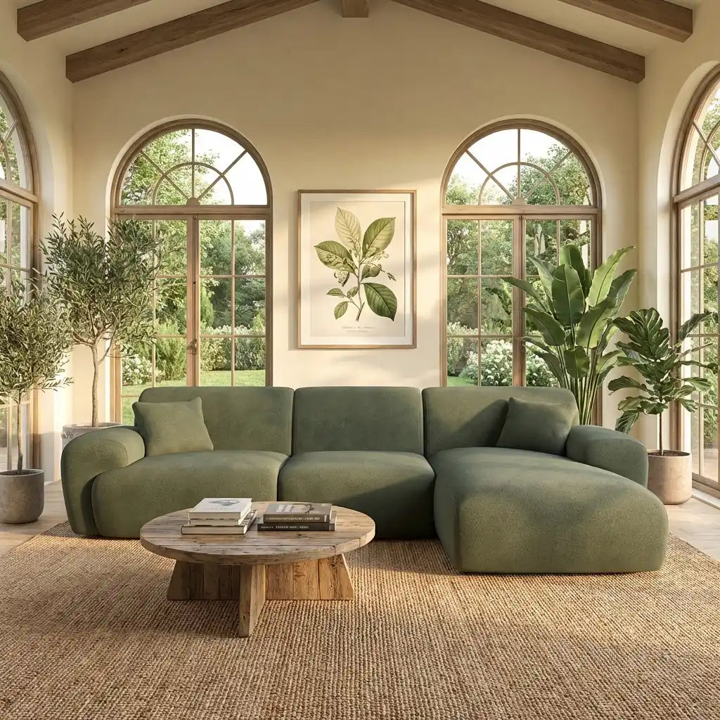 Large Green Chenille Right-Hand Chaise Corner Sofa – Comfortable 4 Seater for Modern Living Rooms