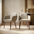 Beige Boucle Dining Chair Set of 2 – Armrest Dining Chairs – Upholstered Accent Chair – Modern Wooden Leg Dining Room Chairs